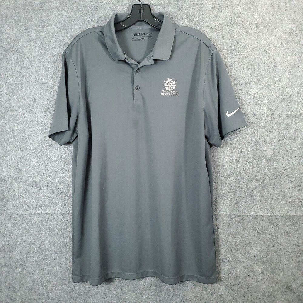 Nike Golf Polo Shirt Men Large Dri Fit‎ Gray Solid Sports Boca Raton Golf Resort